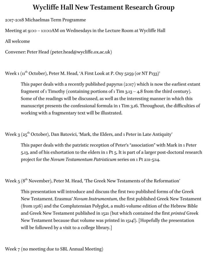 Wycliffe Hall Lecture